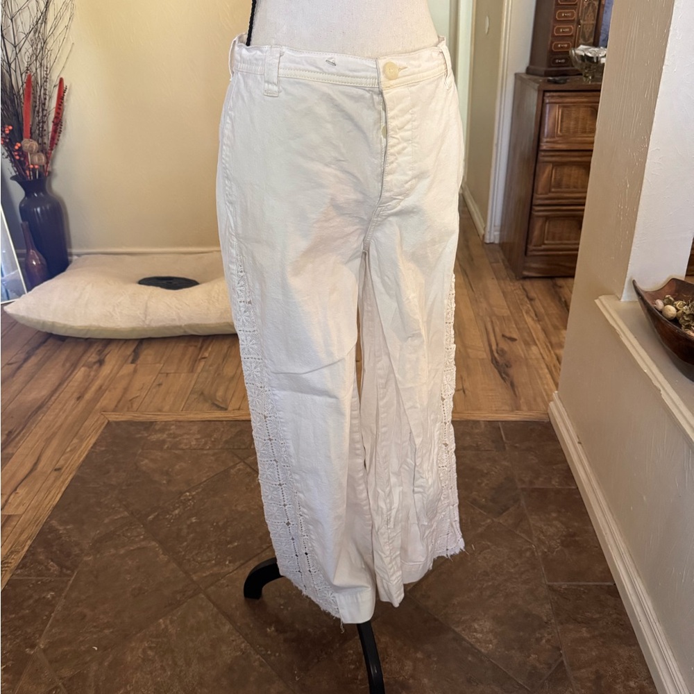 Free People White Lace Trim Pants